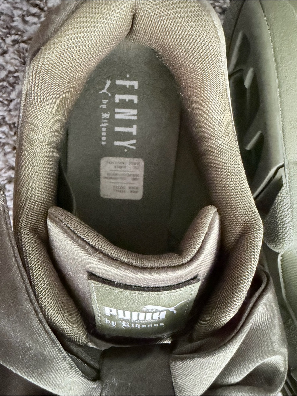 PUMA FENTY Olive Satin Platform Sneakers with Bow Detail - Picture 3 of 3